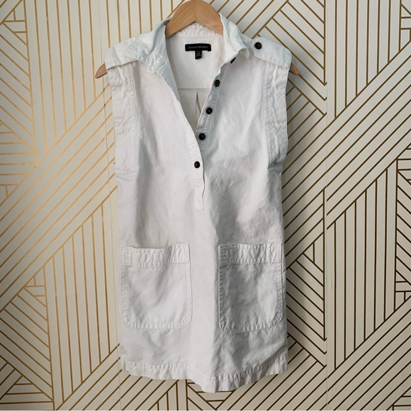 Banana Republic Utility cotton linen blend Mini White Denim button up Dress XXS - Picture 3 of 11